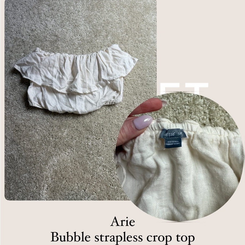 Aerie Cream Strapless Bubble Crop Top